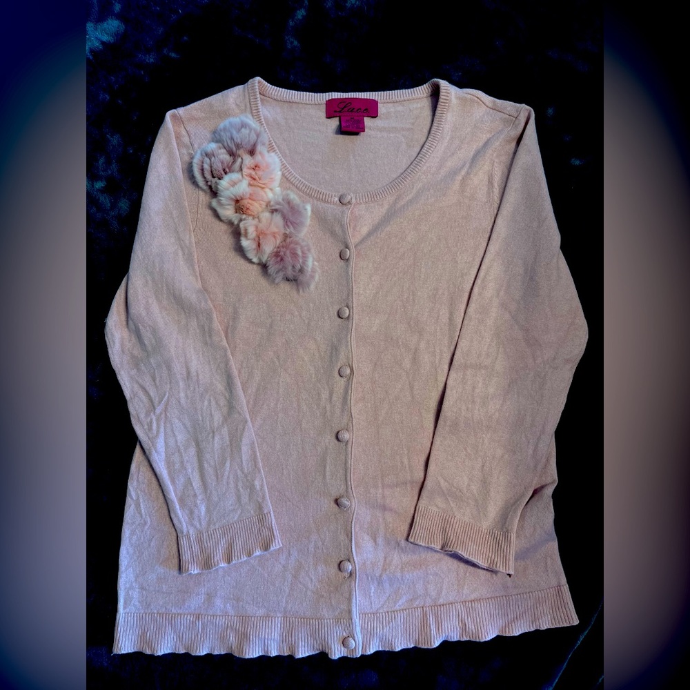 Gorgeous silk/angora cardigan w/rabbit fur accents